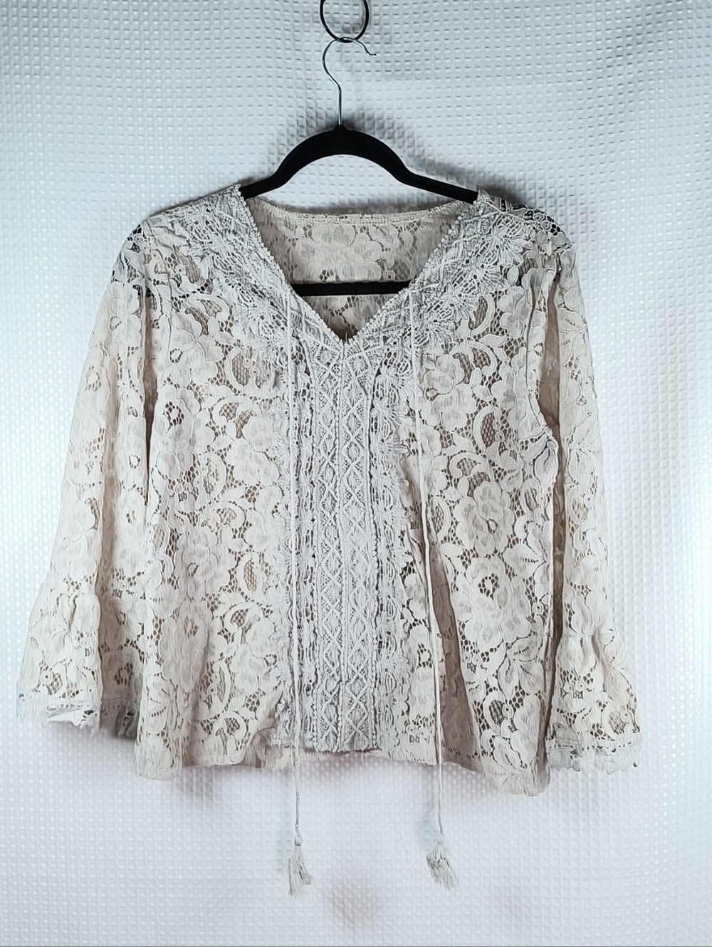 Lace Peasant Blouse with Tassel Ties Size Standard Large.